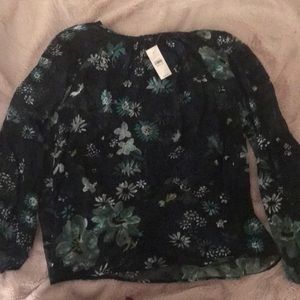 LOFT Sheer Navy floral blouse